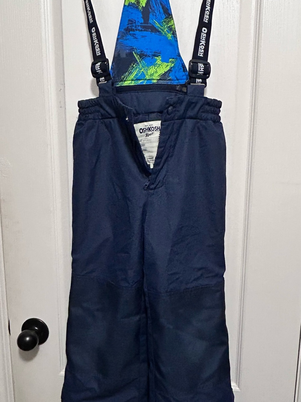 OshKosh B'gosh Navy Snow Overalls with Blue & Green Patterned Bib